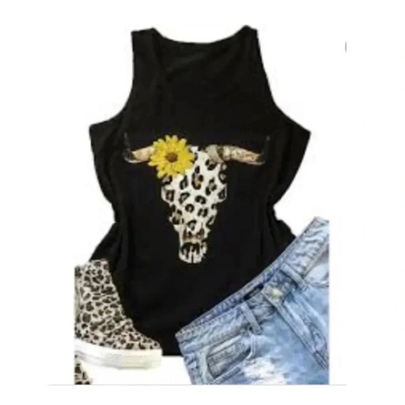 🆕Sunflower Leopard Steer Skull Tank S🆕 - Picture 2 of 5